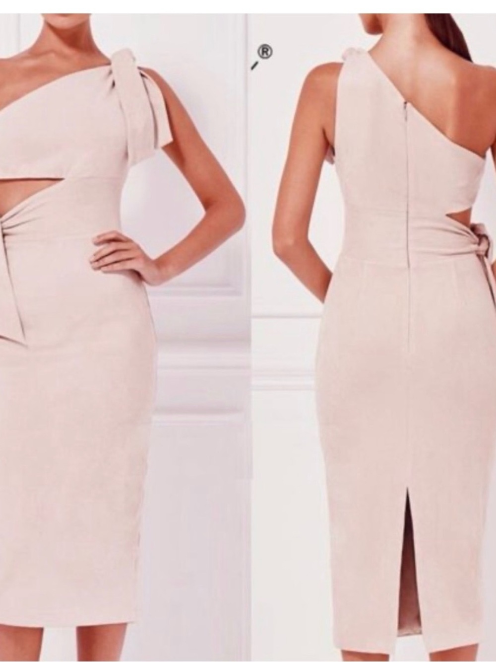 Boohoo One-Shoulder Blush Midi Bodycon Dress